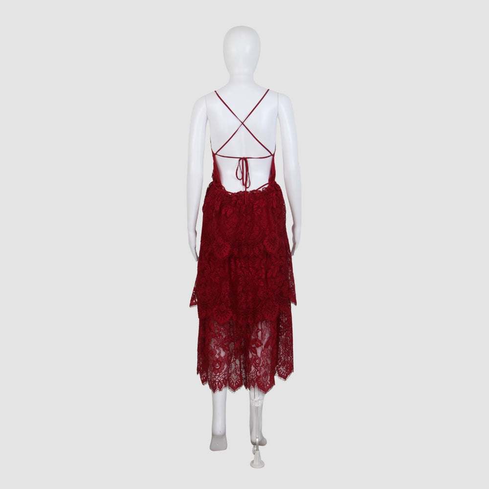 Lace Backless Halter Neck Midi Dress