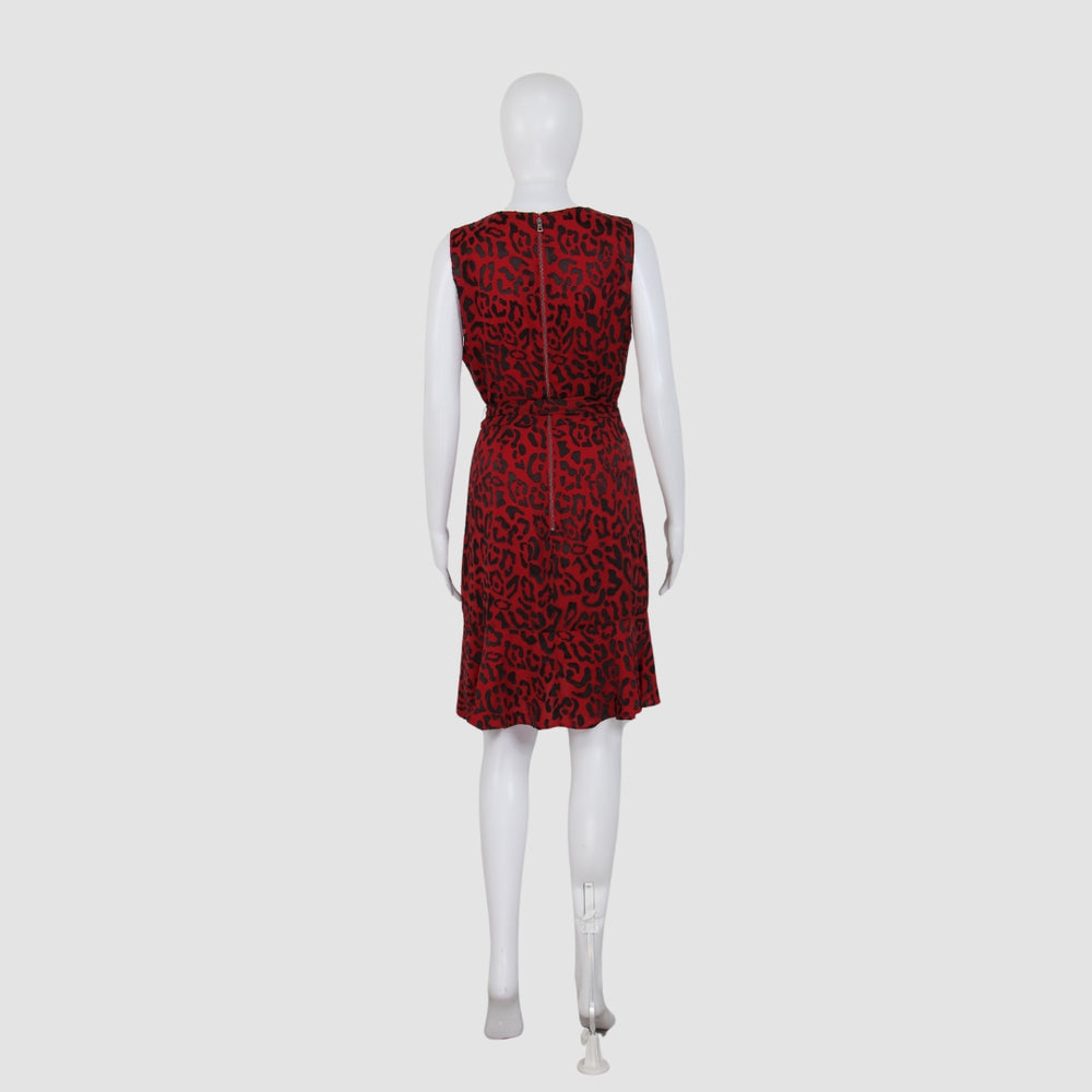 Leopard Print V-neck Sleeveless Midi Dress