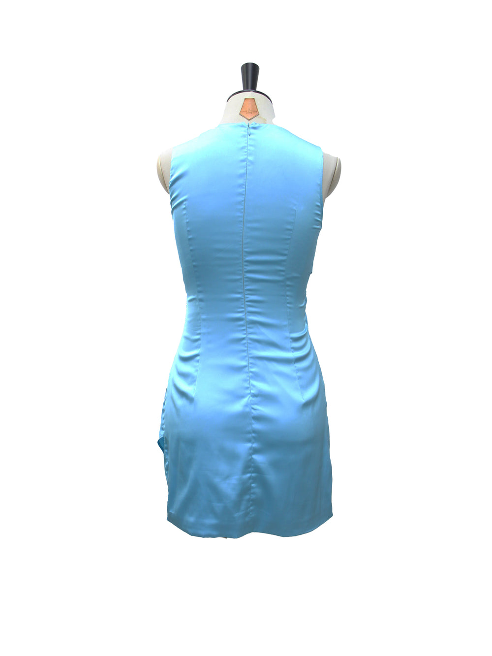 MESHKI Light Blue Cut-Out & Knot Detail Satin Mini Dress