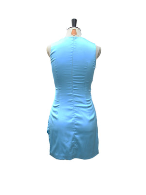MESHKI Light Blue Cut-Out & Knot Detail Satin Mini Dress