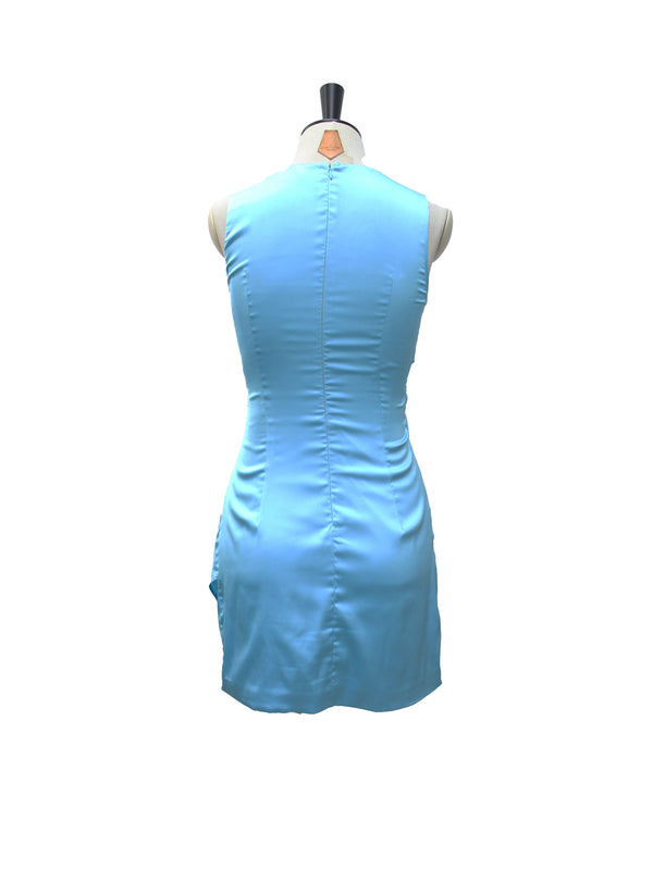 MESHKI Light Blue Cut-Out & Knot Detail Satin Mini Dress