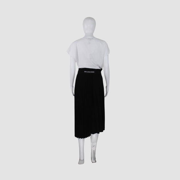 Balenciaga Black Crepe Plisse Asymmetric Midi Skirt