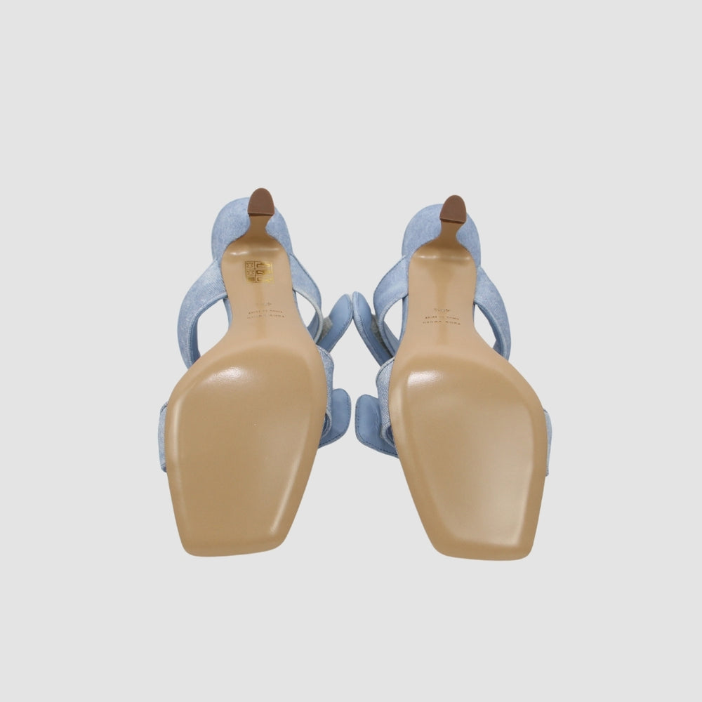 Light Blue Open Toe Square Toe Front Touch Strap Fastening Slip on Style
