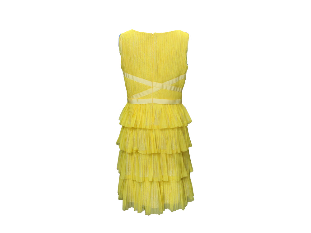 Tadashi Shoji Yellow Tiered Lace Sleeveless Dress