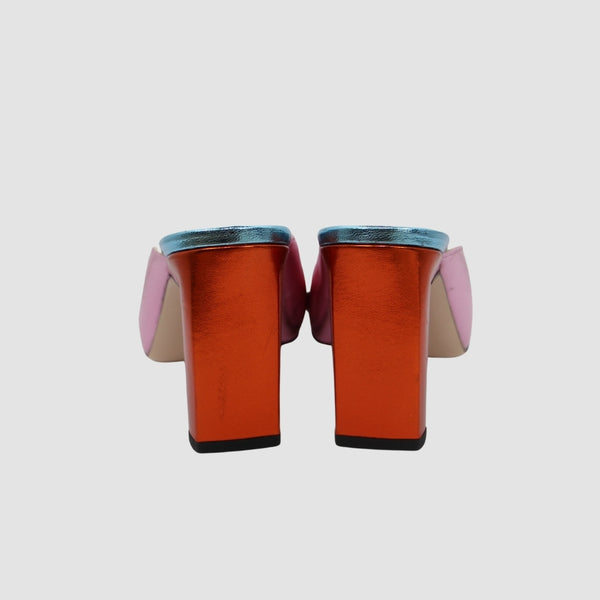 Multicolor Solid Color Leather Backing Square Toeline Square Heel Slide sandals