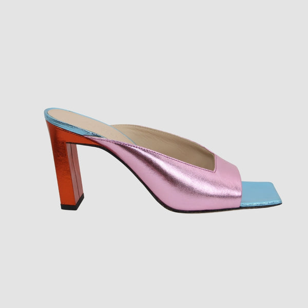 Multicolor Solid Color Leather Backing Square Toeline Square Heel Slide sandals