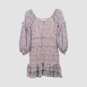 Multicolor Three-Quarter Sleeve V-Neck Printed Mini Dress