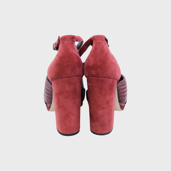 Maroon Leather High Heeled Sandals