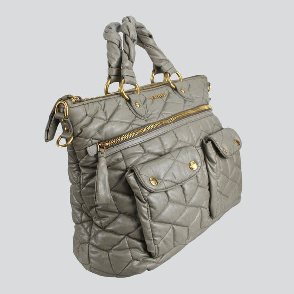 Gray Crossbody Quilting Leather Authentic Shoulder Bag