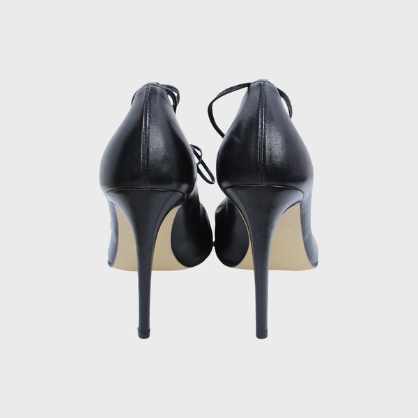 Black Leather Lace-Up High-Heels Shoes
