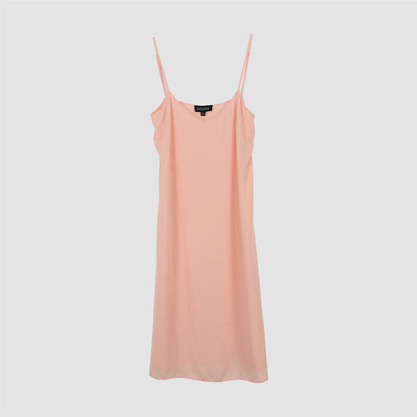 Peach Solid Shoulder Straps Cotton A-Line Dress
