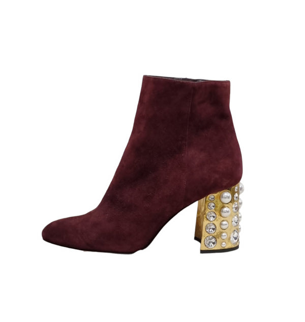 Maroon Ankle Boots with Gold Zipper