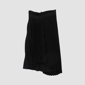 Balenciaga Black Crepe Plisse Asymmetric Midi Skirt