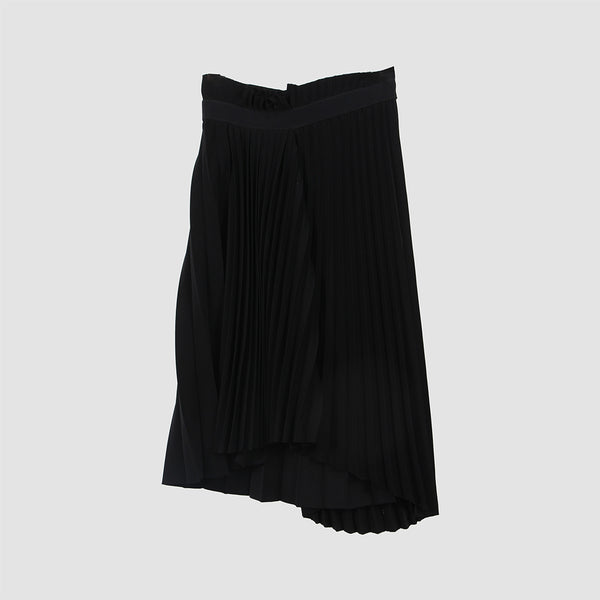 Balenciaga Black Crepe Plisse Asymmetric Midi Skirt
