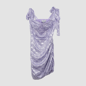 Lilac Metallic Bustier Shoulder Tie Mini Dress
