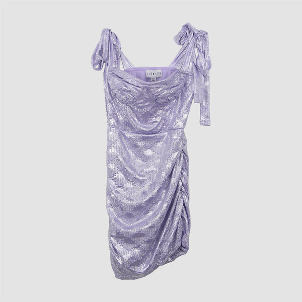 Lilac Metallic Bustier Shoulder Tie Mini Dress