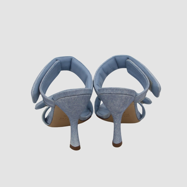 Light Blue Open Toe Square Toe Front Touch Strap Fastening Slip on Style