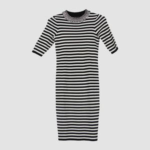 Black White Stripe Nero Star Mid Dress
