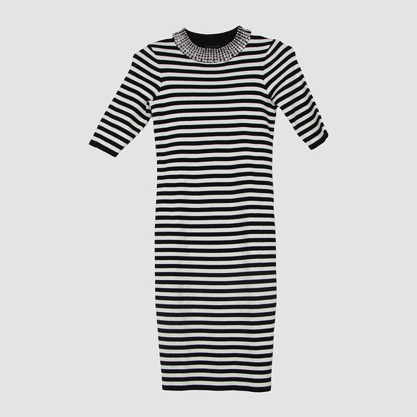 Black White Stripe Nero Star Mid Dress
