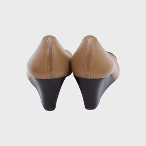 Tan Caroline Wedge Patent Leather Heel Shoes