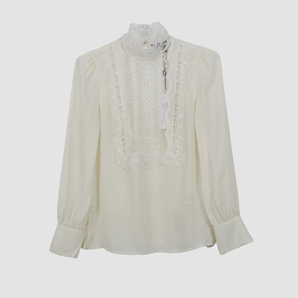 Karen Millen Cream Embroidered Bib Detail Blouse Top