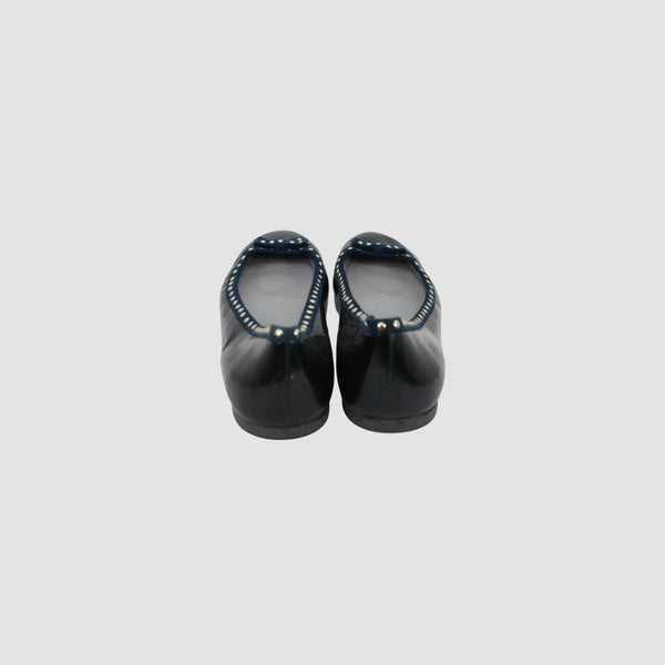 Navy Blue Leather Ballet Flats