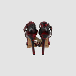 Tortoiseshell Patent Leather Criss Cross Sandals