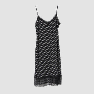 Michael Kors Black Polcadot White Mesh trim Slip Dress