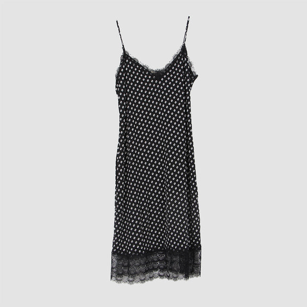Michael Kors Black Polcadot White Mesh trim Slip Dress