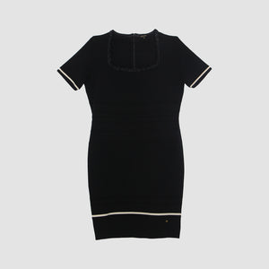 Black Square Neckline Short Sleeve Midi Dress