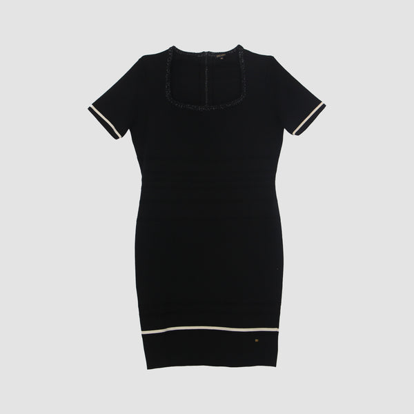 Black Square Neckline Short Sleeve Midi Dress