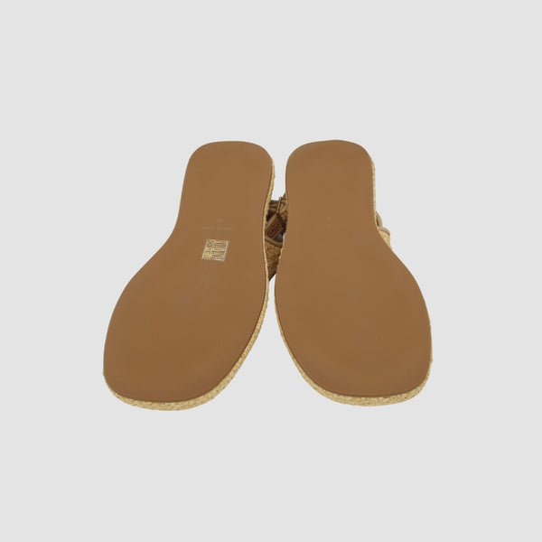 Light Brown Raffia Buckle-Fastening Ankle Strap Corssover Strap Detail open toe