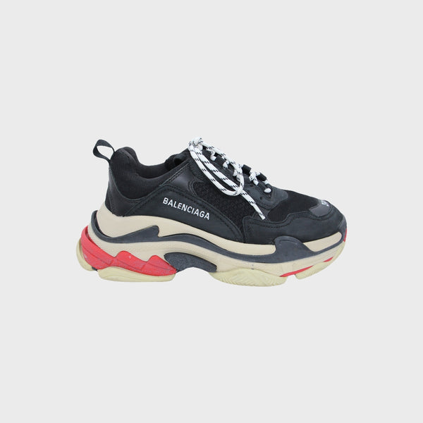 Black Mesh and Nubuck Leather Triple S Sneakers