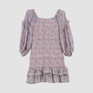 Multicolor Three-Quarter Sleeve V-Neck Printed Mini Dress