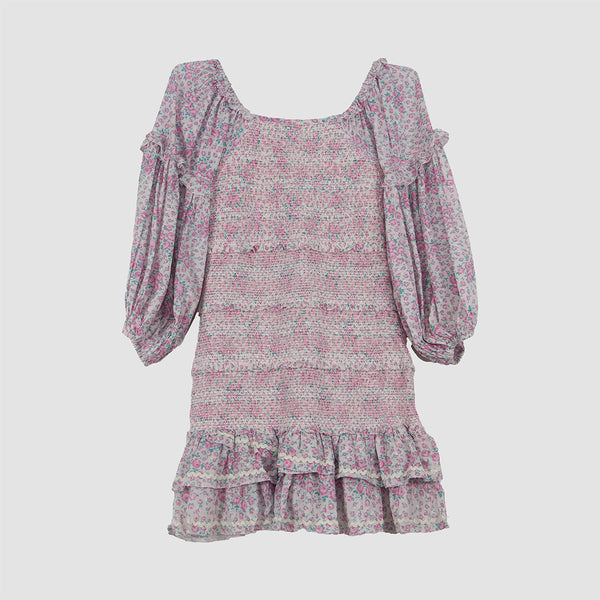 Multicolor Three-Quarter Sleeve V-Neck Printed Mini Dress