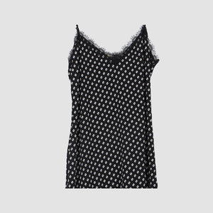 Michael Kors Black Polcadot White Mesh trim Slip Dress