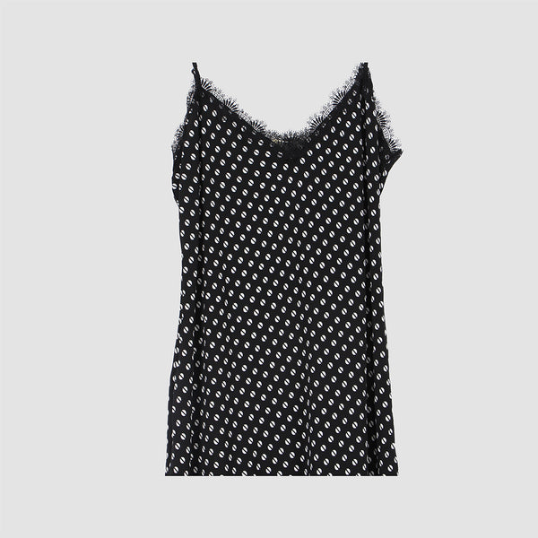 Michael Kors Black Polcadot White Mesh trim Slip Dress