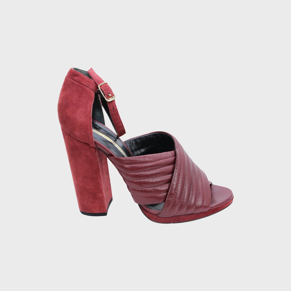 Maroon Leather High Heeled Sandals