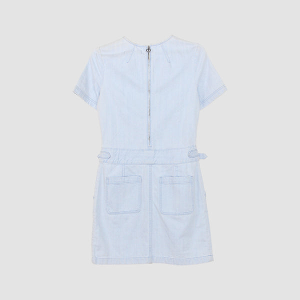 Sunbleached Denim with Buckle Waist Shift Dress