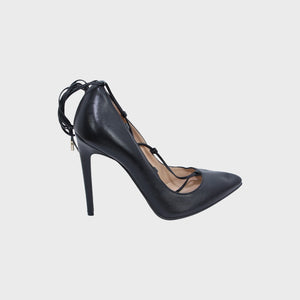 Black Leather Lace-Up High-Heels Shoes