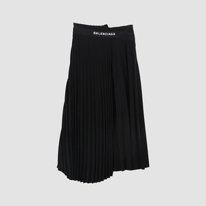 Balenciaga Black Crepe Plisse Asymmetric Midi Skirt
