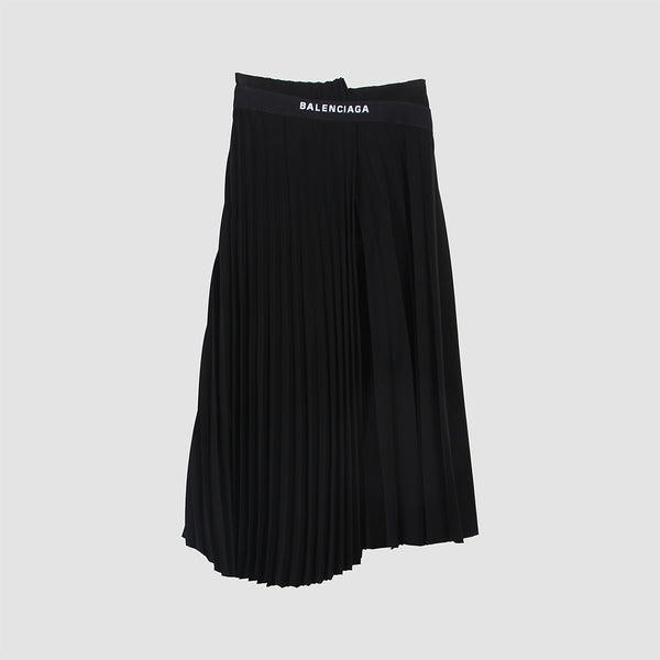Balenciaga Black Crepe Plisse Asymmetric Midi Skirt