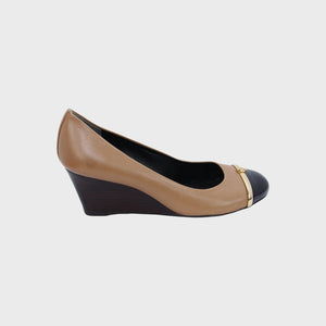 Tan Caroline Wedge Patent Leather Heel Shoes