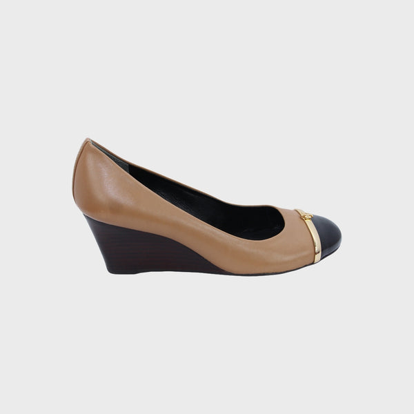 Tan Caroline Wedge Patent Leather Heel Shoes