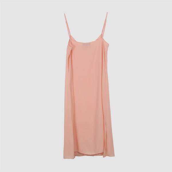 Peach Solid Shoulder Straps Cotton A-Line Dress