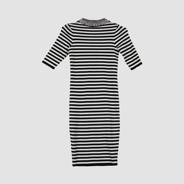 Black White Stripe Nero Star Mid Dress