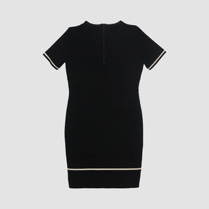 Black Square Neckline Short Sleeve Midi Dress