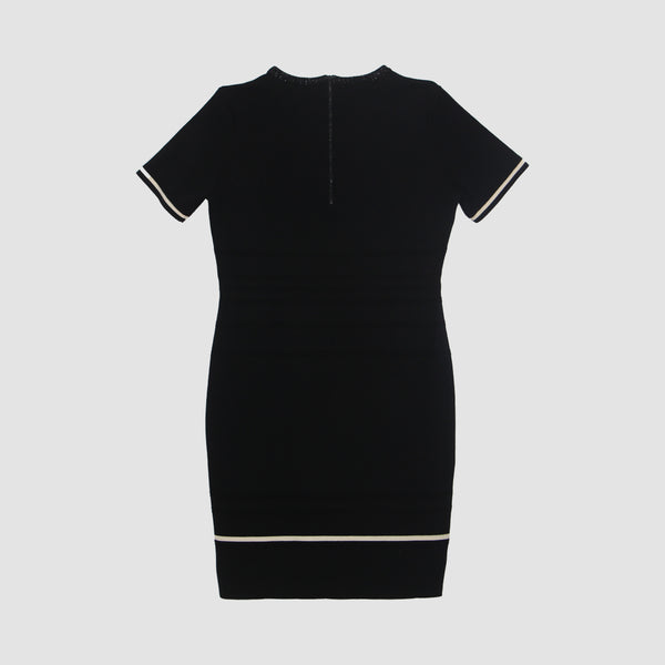 Black Square Neckline Short Sleeve Midi Dress