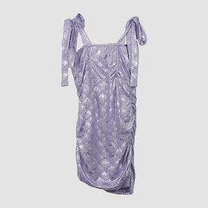 Lilac Metallic Bustier Shoulder Tie Mini Dress