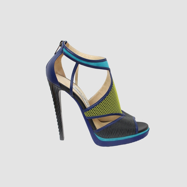 Calfskin Suede Enamel Lythe Mixed Media Platform Sandals